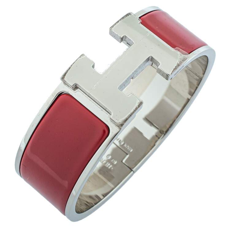 مملوكة مسبقًا Hermès Clic Clac H Red Enamel Palladium Plated Wide Bracelet PM 