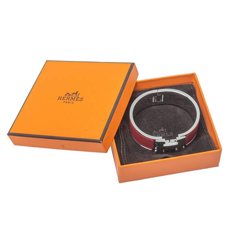 مملوكة مسبقًا Hermès Clic Clac H Red Enamel Palladium Plated Wide Bracelet PM 