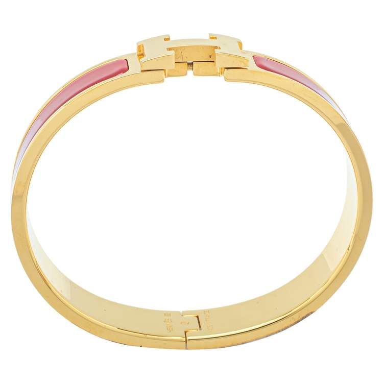 Pre Owned Hermès Clic H Red Enamel Gold Plated Narrow Bracelet PM 