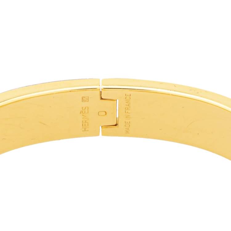 Pre Owned Hermès Clic H Red Enamel Gold Plated Narrow Bracelet PM 