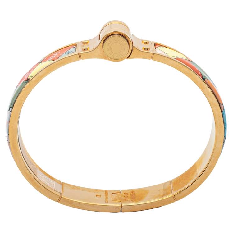 Pre Owned Hermès Romantique Bolduc au Carré Enamel Hinged Bracelet GM 