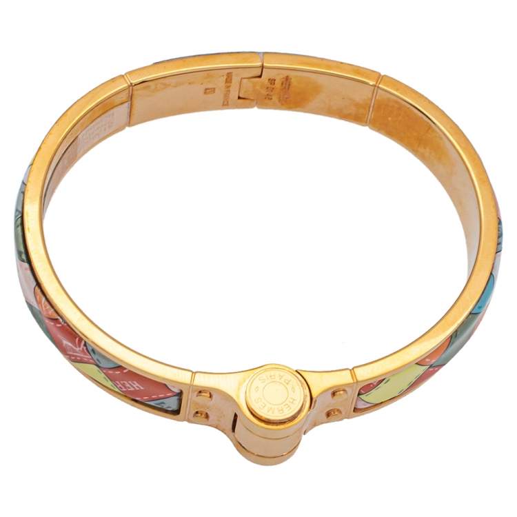 Pre Owned Hermès Romantique Bolduc au Carré Enamel Hinged Bracelet GM 