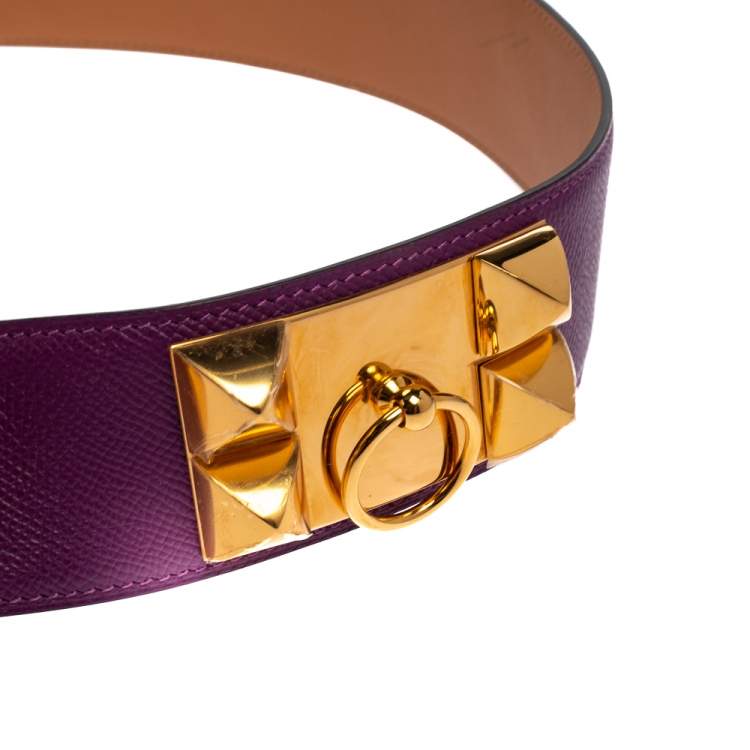 Pre Owned Hermes Anemone Epsom Leather Gold Hardware Collier de Chien Belt 85 CM