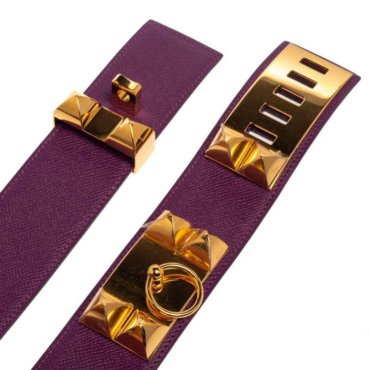 Pre Owned Hermes Anemone Epsom Leather Gold Hardware Collier de Chien Belt 85 CM