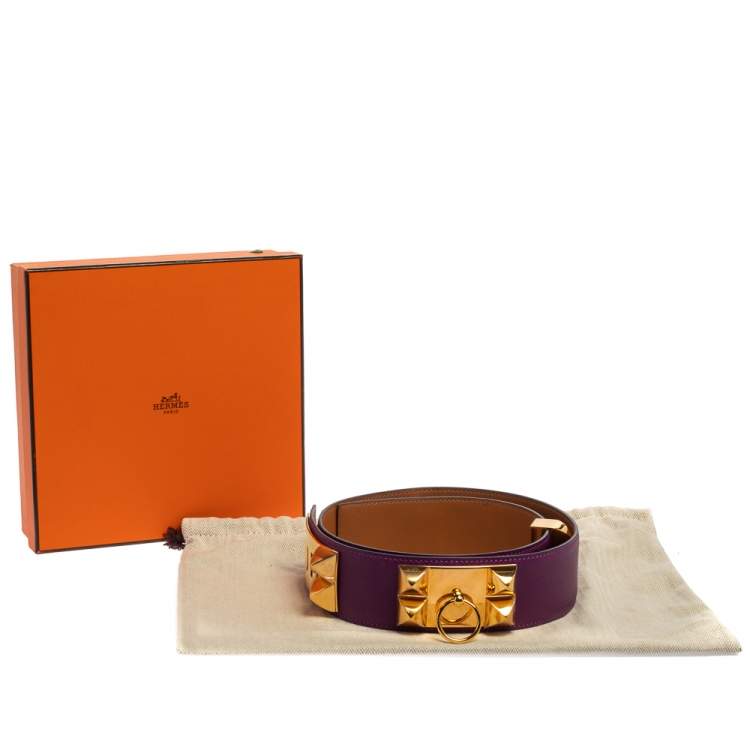 Pre Owned Hermes Anemone Epsom Leather Gold Hardware Collier de Chien Belt 85 CM