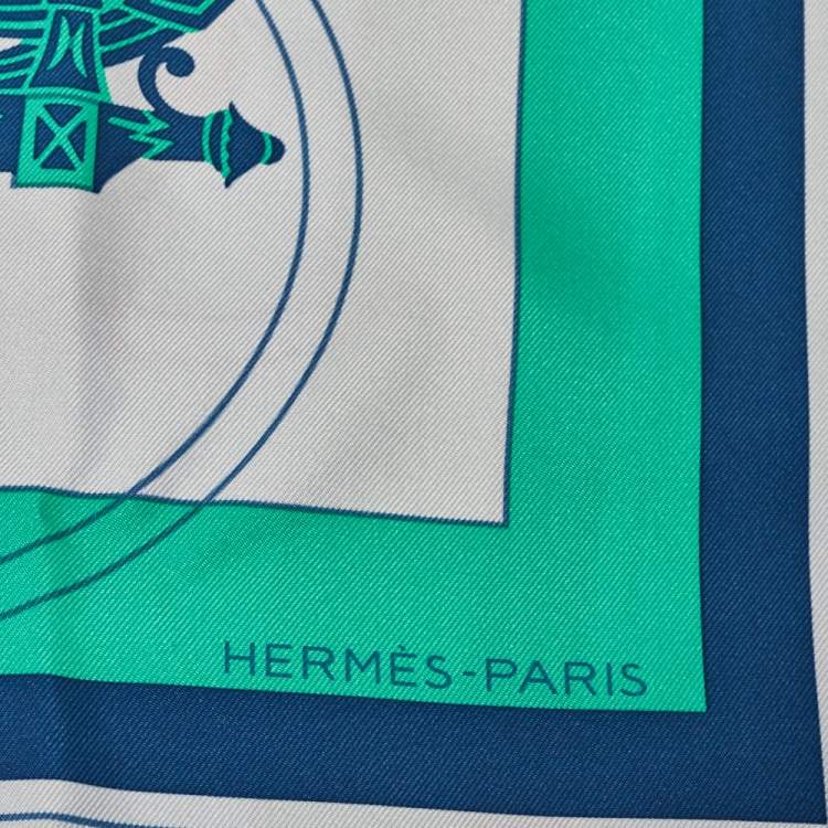 Pre Owned Hermes Blue Ex-Libris Silk Scarf
