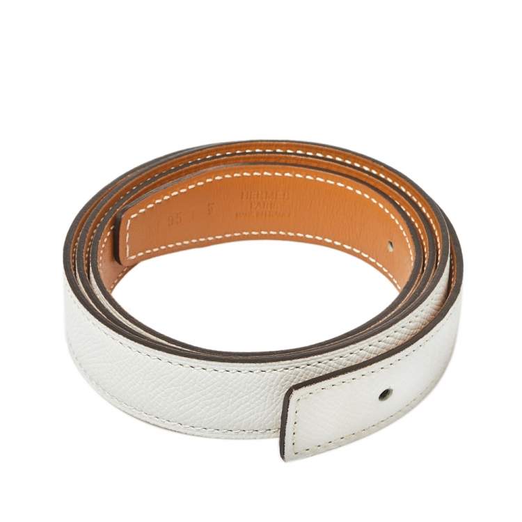 Pre Owned Hermes White/Gold Epsom and Swift Leather Reversible Belt Strap Size 95 CM