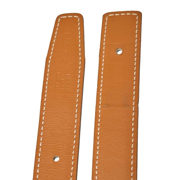 Pre Owned Hermes White/Gold Epsom and Swift Leather Reversible Belt Strap Size 95 CM