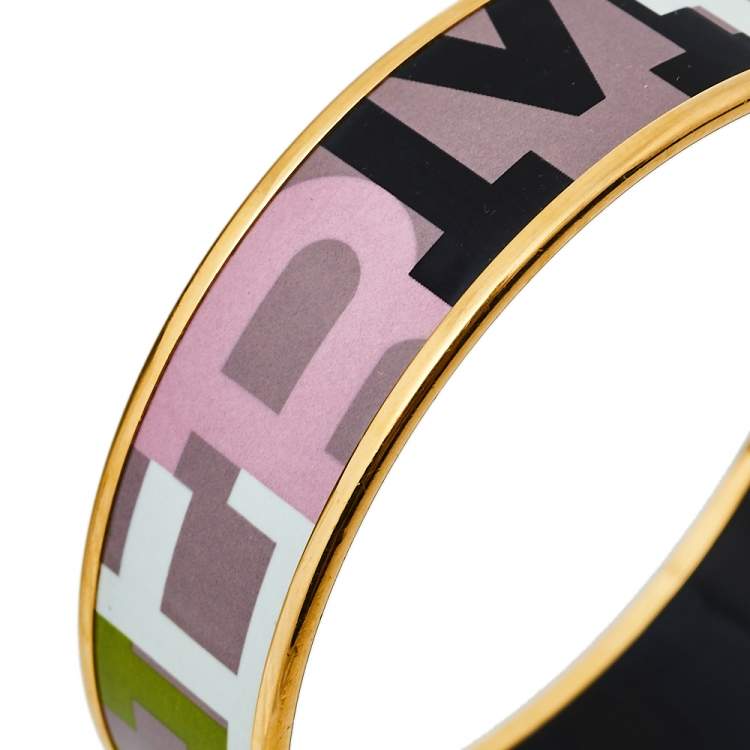 Pre Owned Hermès Multicolor Enamel Gold Plated Capitales Wide Bracelet