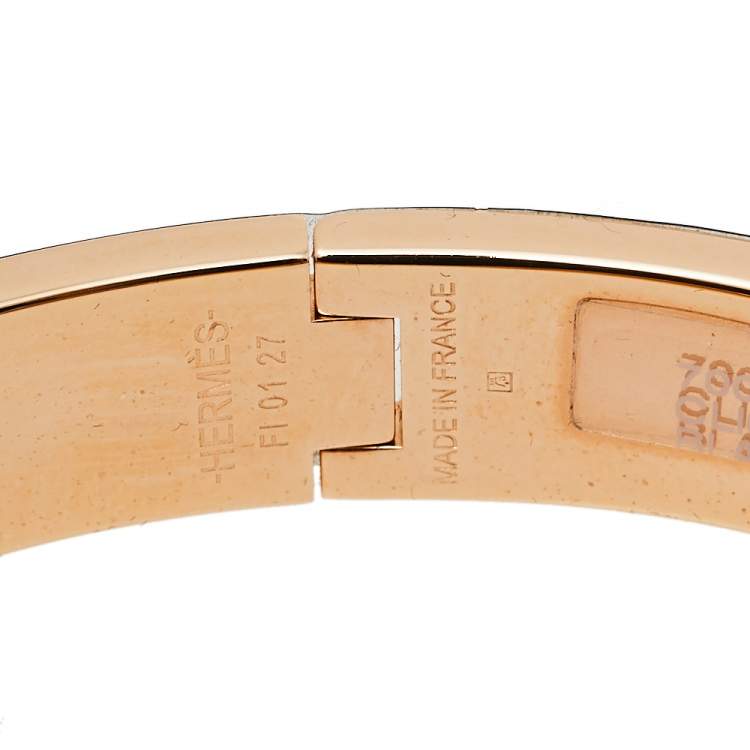 Pre Owned Hermes Rose Gold Plated White Enamel Clic H Narrow Bracelet PM