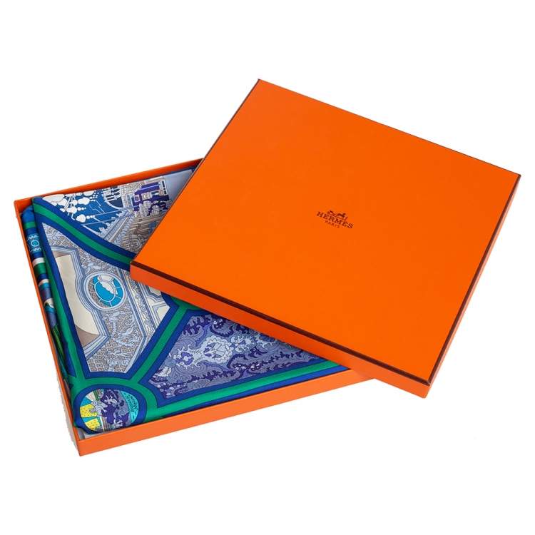 Pre Owned Hermès Blue & Green Flanerie a Versailles Silk Square Scarf