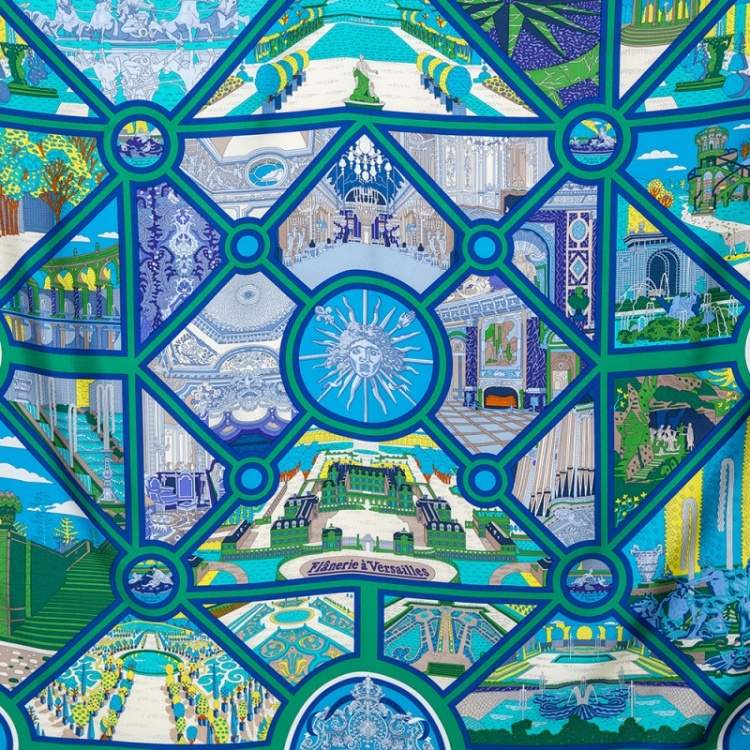 Pre Owned Hermès Blue & Green Flanerie a Versailles Silk Square Scarf