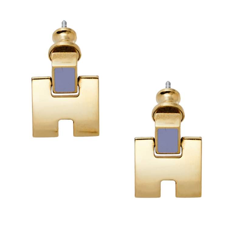 Pre Owned Hermès Gold Plated Grey Lacquer Eileen Earrings