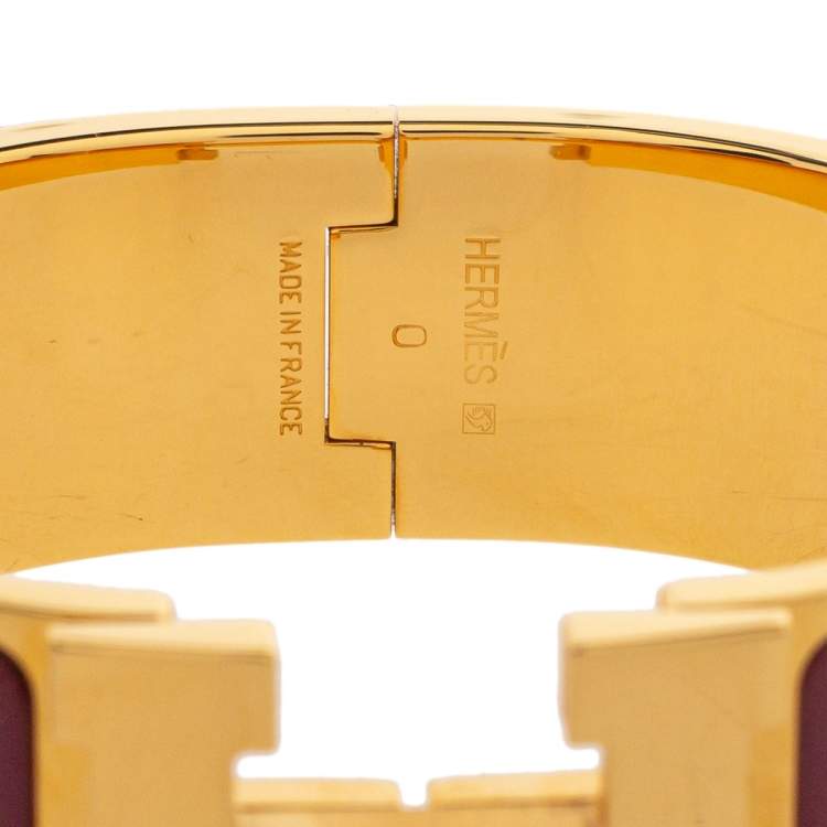 Pre Owned Hermès Clic Clac H Purple Enamel Gold Plated Wide Bracelet PM