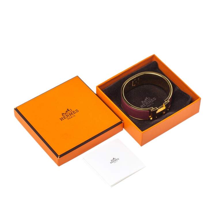 Pre Owned Hermès Clic Clac H Purple Enamel Gold Plated Wide Bracelet PM