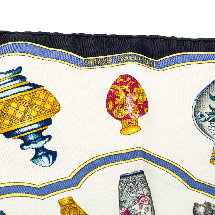 Pre Owned Hermes Black Perfume Bottle Printed Square Silk Scarf