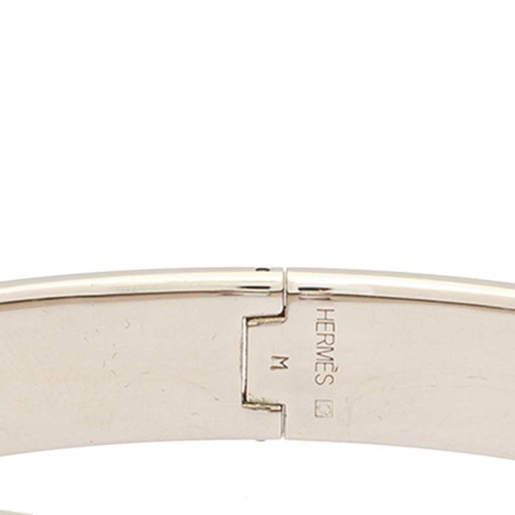 Pre Owned Hermès Clic H Orange Enamel Palladium Plated Narrow Bracelet PM 