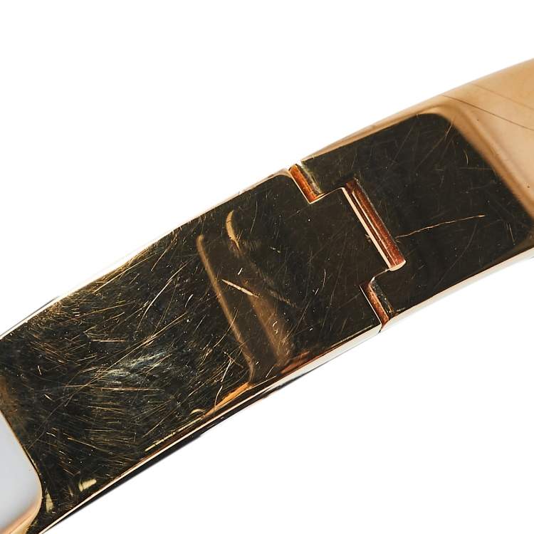 Pre Owned Hermès Clic H White Enamel Rose Gold Plated Narrow Bracelet PM