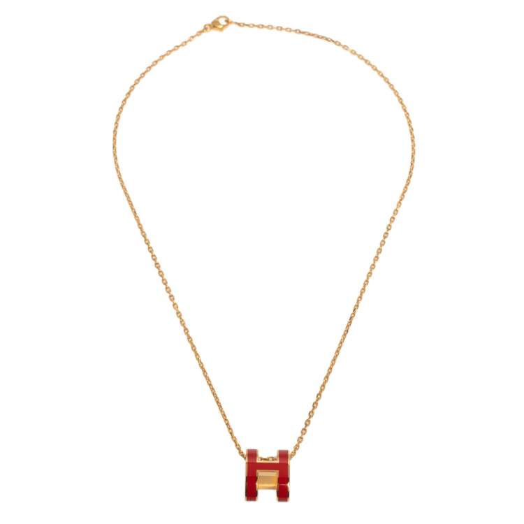 HERMES Pop H Mini Green Lacquer Yellow Gold Plated Pendant
