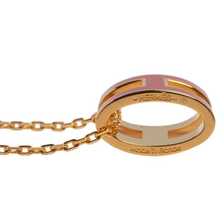 Pre Owned Hermes Red Lacquer Gold Plated Pop H Pendant Necklace