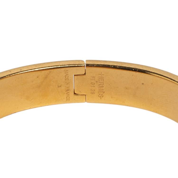 Pre Owned Hermès Clic H White Enamel Gold Plated Narrow Bracelet PM