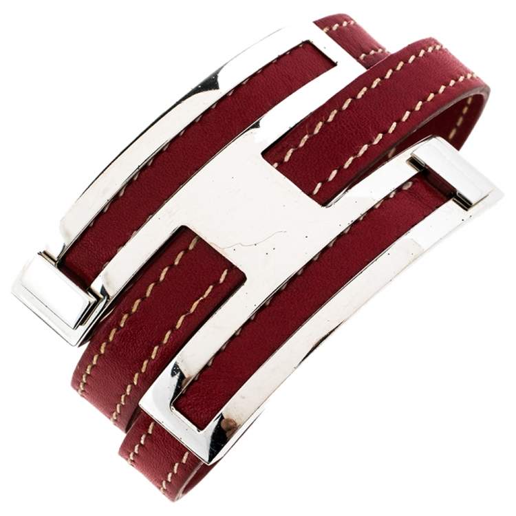 Pre Owned Hermès Rouge Garance Chamonix Leather Pousse Pousse Bracelet