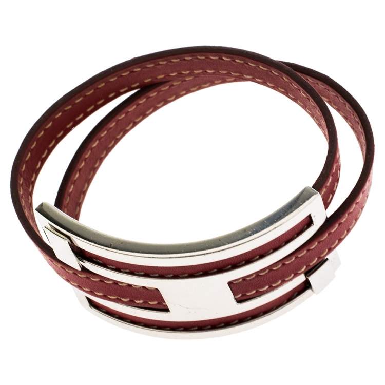 Pre Owned Hermès Rouge Garance Chamonix Leather Pousse Pousse Bracelet