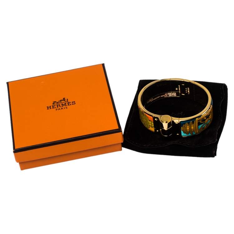 Pre Owned Hermes Gold Plated Merveilleuses Lanternes Enamel Hinged Bracelet S