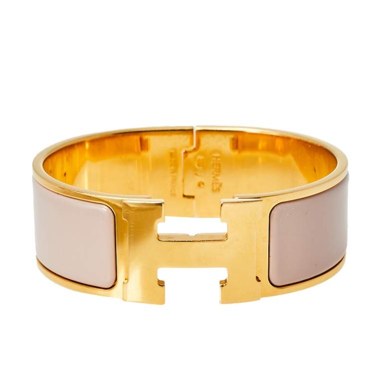 Hermes Clic-Clac H Cream Enamel Gold Plated Bracelet Hermes