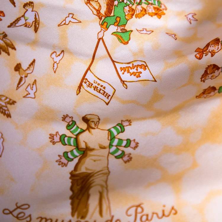 Pre Owned Hermes Orange Paris Les Triples Silk Scarf  