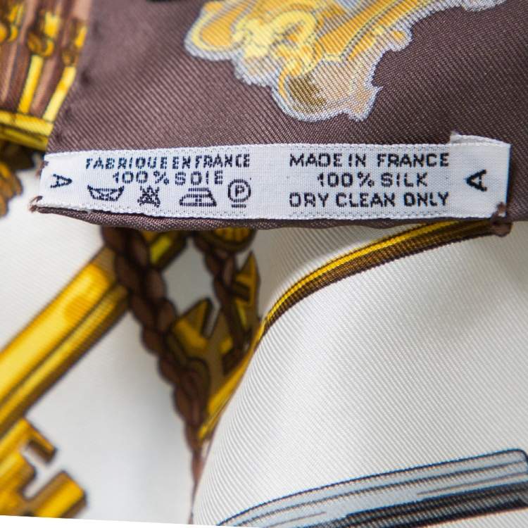 Pre Owned Hermes Brown Key Print Silk Twill Square Scarf