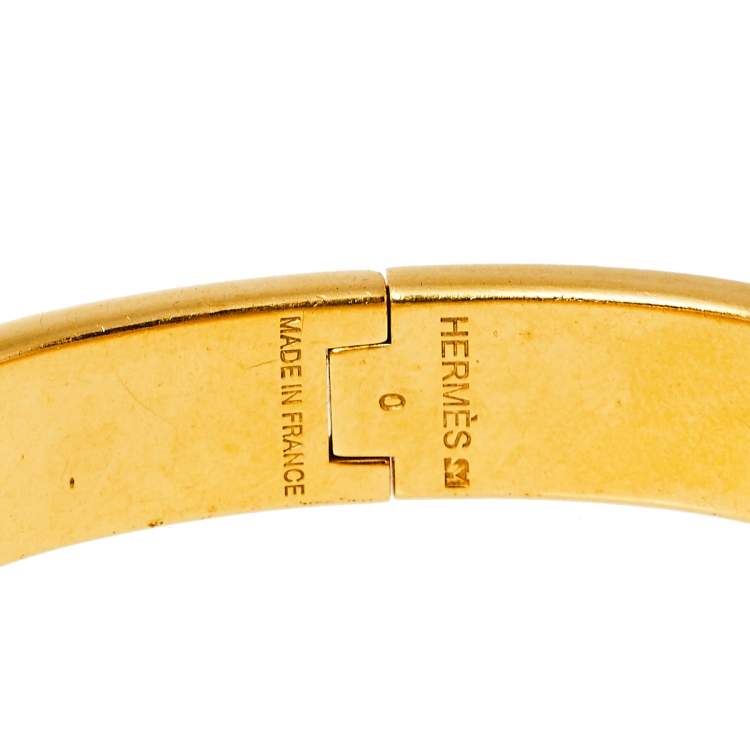 Pre Owned Hermès Clic H Black Enamel Gold Plated Narrow Bracelet PM