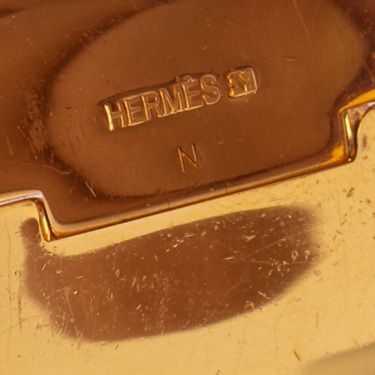 Pre Owned Hermès Clic Clac H Black Enamel Gold Plated Extra Wide Bracelet PM