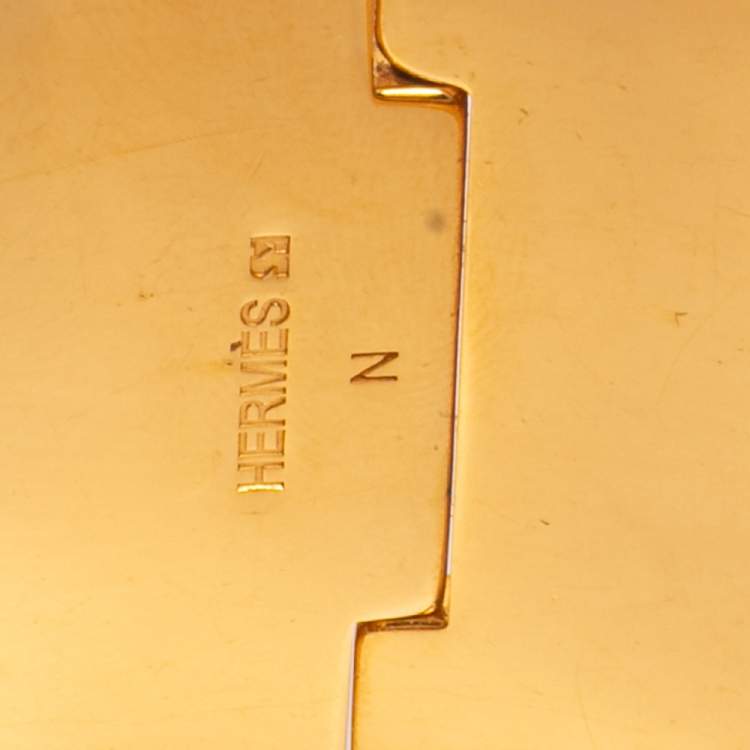 Pre Owned Hermès Clic Clac H Black Enamel Gold Plated Extra Wide Bracelet PM