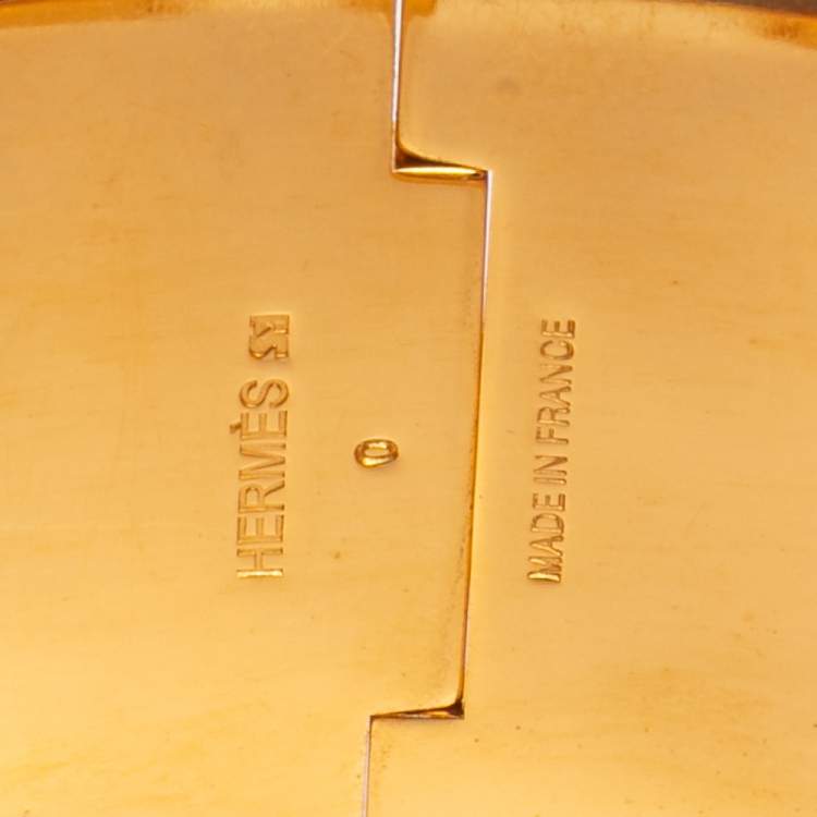 Pre Owned Hermès Clic Clac H Black Enamel Gold Plated Extra Wide Bracelet PM