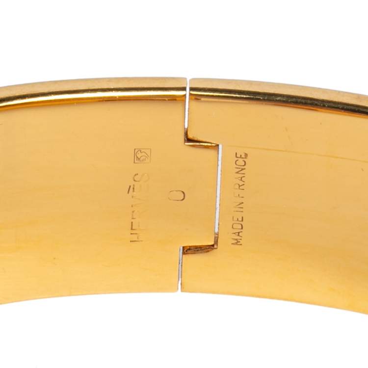 Pre Owned Hermès Clic Clac H Brown Enamel Gold Plated Wide Bracelet PM