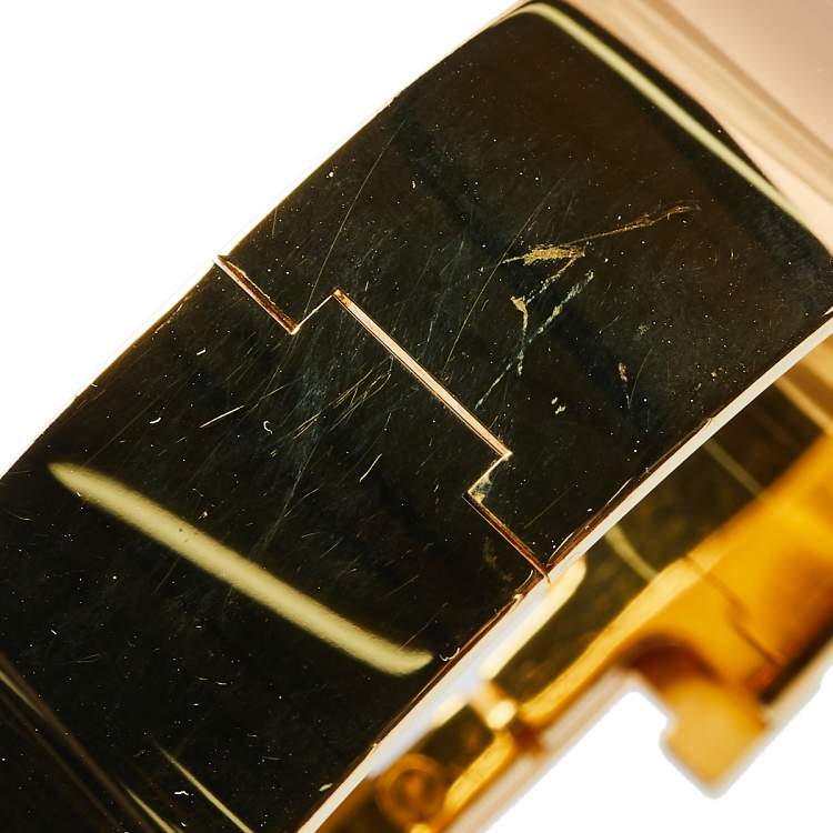 Pre Owned Hermès Clic Clac H Red Enamel Gold Plated Wide Bracelet PM