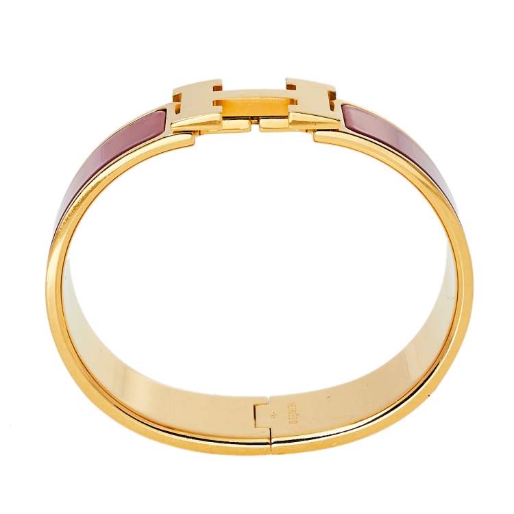 Pre Owned Hermès Clic Clac H Red Enamel Gold Plated Wide Bracelet PM