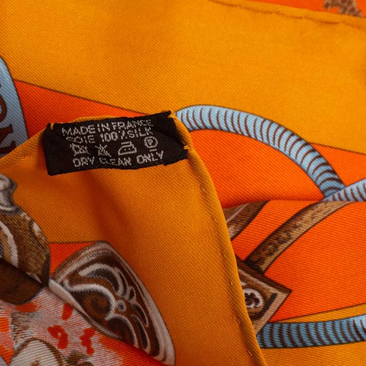 Pre Owned Hermes Orange Les Mustangs Silk Scarf