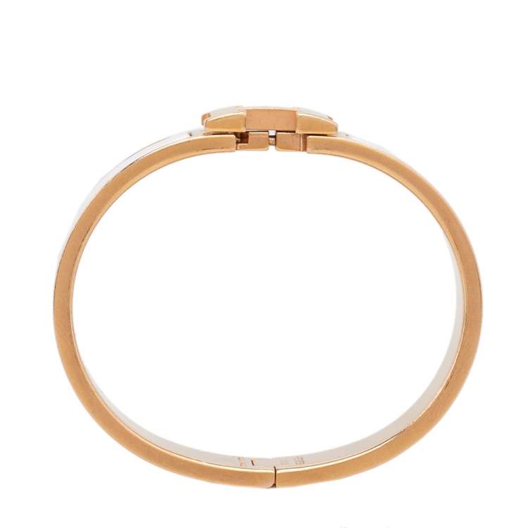 Pre Owned Hermès Clic H White Enamel Gold Plated Narrow Bracelet PM