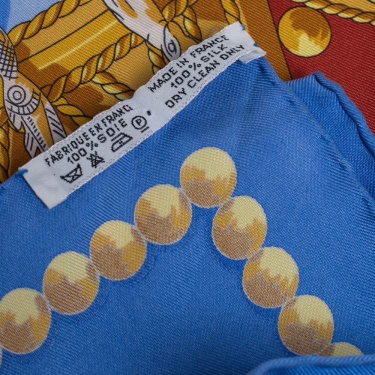 Pre Owned Hermes Blue Cuillers D'Áfrique Printed Silk Square Scarf