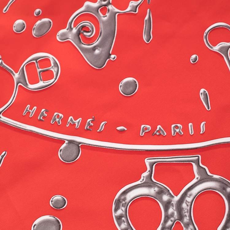 Pre Owned Hermes Red Cheval Fusion Silk Square Scarf