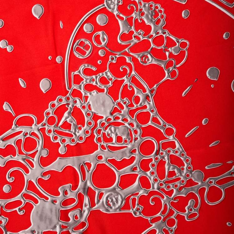 Pre Owned Hermes Red Cheval Fusion Silk Square Scarf