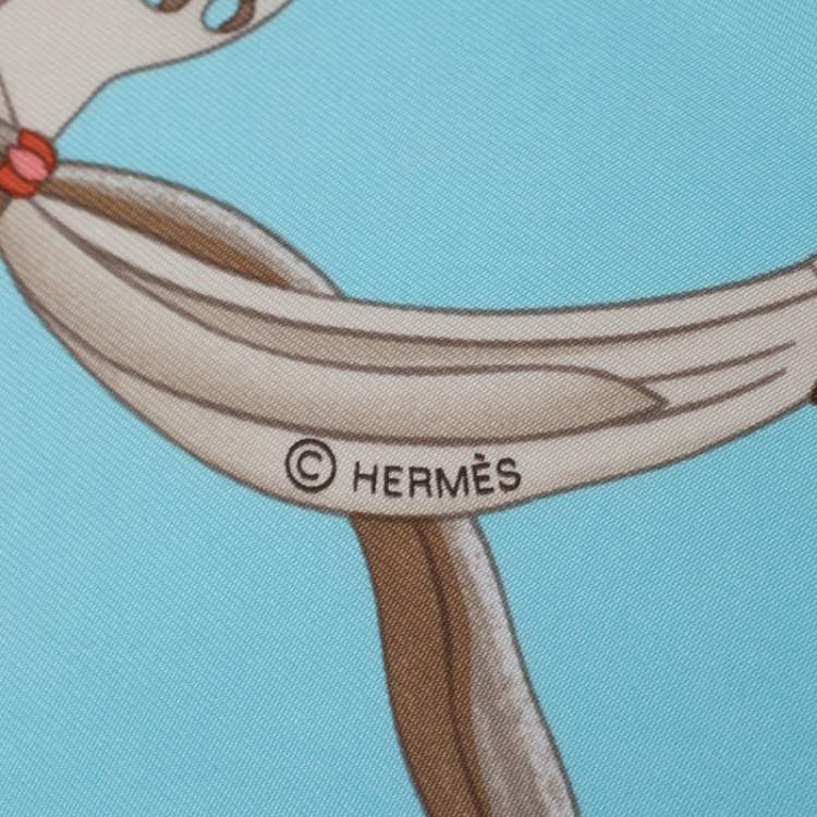 Pre Owned Hermès Blue Coutures Détriers Printed Silk Square Scarf