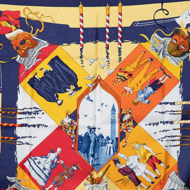 Pre Owned Hermes Multicolor Le Carnaval De Venise Printed Silk Square Scarf