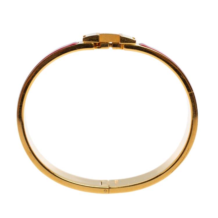 Pre Owned Hermès Clic H Red Enamel Gold Plated Narrow Bracelet PM