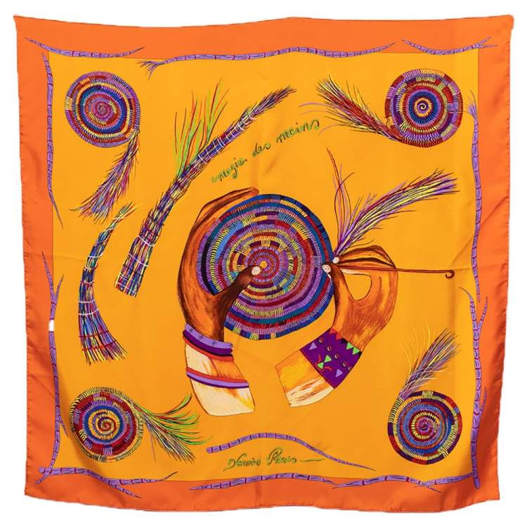 Pre Owned Hermes Orange Magie Des Mains Silk Scarf