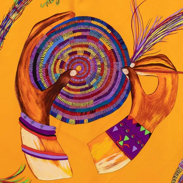 Pre Owned Hermes Orange Magie Des Mains Silk Scarf