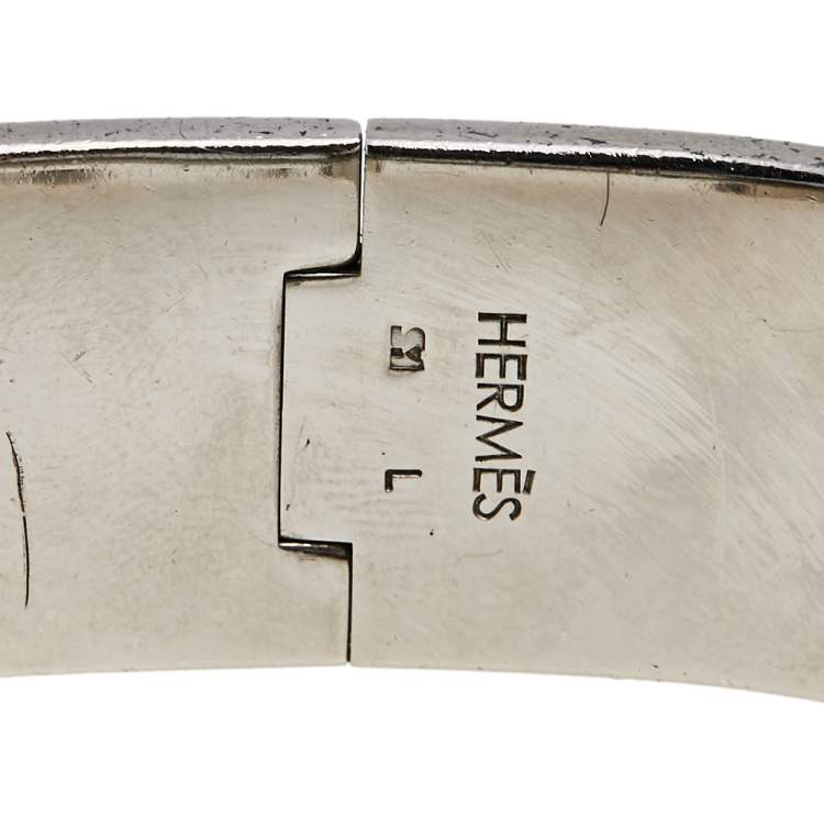 Pre Owned Hermès Clic Clac H Grey Enamel Palladium Plated Wide Bracelet PM