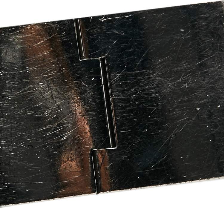 Pre Owned Hermès Clic Clac H Grey Enamel Palladium Plated Wide Bracelet PM